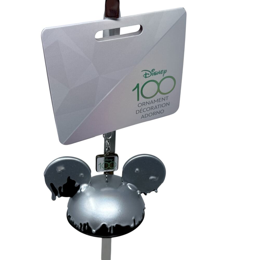 2023 Disney Parks 100 Years Mickey Mouse Ear Hat Silver Drip Christmas Ornament - Picture 8 of 9